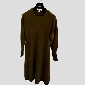 Olive Green Long Sleeve Cashmere Sweater Dress